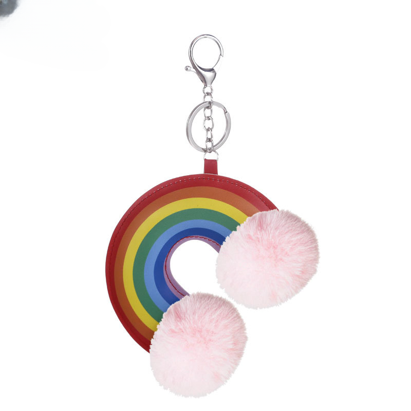 Wholesale Faux Rainbow Leather Fur Balls Keychains